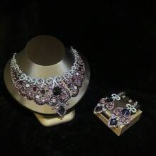 1 Set Elegant Crystal Inlaid Earrings & Necklace 3pcs Jewelry Set, Suitable For Brides, Weddings, Banquets, Parties - Purple - View 11