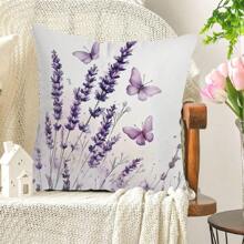 MEMNUN 1pc, Contemporary Purple Style Pillow Covers - Zipper-Up, Washable Woven Polyester Pillowcase With Lavender And Butterfly Pattern Printing, 17.72 X 17.72 Inches, Square Decorative Cushion Covers For Home Sofa Bed Decor, No Insert Home Decor Bedroom Decor Room Decor Aesthetic Room Decoration Stuff Living Room Decor Pillow Case Pillow Cases