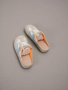 2025 Spring/Summer New Retro Color Block Platform Closed Toe Mule Sandals, Breathable Mesh Soft Sole Slip-On Loafers, Pregnant Women