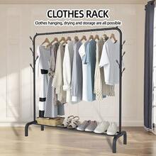 Heavy Duty Clothes Rail Metal Garment Hanging Stand Shoe Rack Home Storage Shelf - Black - View 4