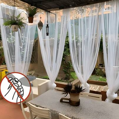 Bộ 4/2/1 rèm chống muỗi ngoài trời màu trắng, thiết kế dạng túi luồn thanh treo rèm, thoáng khí, có thể điều chỉnh độ cao, phù hợp cho chòi nghỉ, sân hiên, nhà gỗ, sân sau, hiên nhà, vườn, ban công và hành lang.