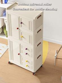 Dopamine Kids Storage Cabinet With Wardrobe - Portable Folding Clothes Organizer On Wheels, Multi-Functional Storage Rack For Books, Snacks And Bathroom Items