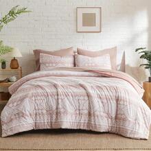 Boho Comforter Set 8 Pieces All Season Reversible Bed In A Bag Lightweight Soft Bedding Breathable Warm Brown 90X90 - 藕粉色 - 查看 2