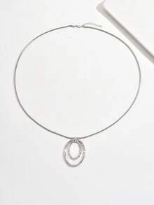 1 Piece Of European And American New Accessory, Fashionable, Exaggerated Retro Gold And Silver Oval Circle Long Necklace, Suitable For Women To Wear At Parties, Dances And Outings - Oval Long Necklace - View 7