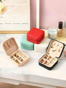 1pc Travel Jewelry Box, Small PU Leather Jewelry Organizer Suitable For Women & Girls, Double-Layer Portable Mini Travel Case For Storing Earrings, Rings, Necklaces
