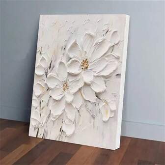 1 pieza Pintura de aceite abstracta pintada a mano en lienzo - Cuadro de pared de estilo Van Gogh con árbol de flores blancas con marco de madera, 100% hecho a mano, con textura áspera, gran decoración moderna para el hogar para sala de estar, dormitorio u oficina, arte de pared para dormitorio, cuadro floral de pared con acabado de textura áspera