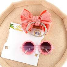 Kids Sunglasses Flower And Headbands For Baby Girls Toddler Sunglasses Sunflower Decor Anti-UV Sunglasses Matching Elastic Hollow Bow Hair Band For Boys Girls - 西瓜粉 - 查看 2