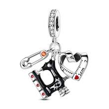 1 Pc Sliver Color Classic Red Black Enamel Zirconia Fashion Clothing Design Series Sewing Machine Bobbin Button Scissors Comb High Heeled Shoes Skirt Perfume Charm Fit Original Bracelet Necklace Pendant Beads For Diy Jewelry Making Women Girl Birthday Jewelry Gift - Silver - View 14
