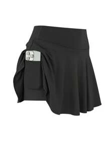 Set da 3 pezzi Gonna sportiva mini da donna, gonna pantalone casual con vita alta, da esercizio e corsa, con tasche