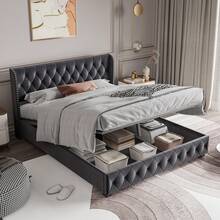 Upholstered Bed 140x200cm 160x200cm 180x200cm Hydraulic Double Bed With Slatted Frame And Storage Space Youth Bed Storage Bed Velvet Headboard Euro Bed Grey (Without Mattress) - 深灰色 - 查看 6