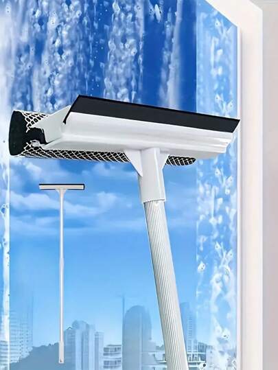 1 pieza Limpiacristales multiusos, Limpiacristales retráctil 2 en 1, Rascador de ventanas y suelos de doble cara con mango largo, Cepillo de agua para ventanas, Limpiacristales de cocina, Rascador de parabrisas de coche, Herramienta rascadora para el hogar, Artículos de limpieza, Utensilios de limpieza