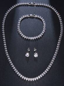 Gorgeous Buling AAA Clear Round Cubic Zirconia Wedding Bridal Necklace Earrings Party Jewelry Set For Women