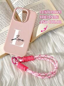 1 件粉色 PU 皮革 + 手机带防震个性化名称外壳兼容 iPhone 16/16 Pro/16 Pro Max /11/11 Pro/11 Pro Max/12/12 Pro/12 Pro Max/13/13 Pro/13 Pro Max/14/ 14 Pro/14 Pro Max/15/15 Pro/15 Pro Max 奢华荔枝纹柔软硅胶保险杠带手机绳全覆盖定制 DIY 外壳