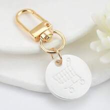 4pcs Shopping Cart Symbol Keychains, Fashionable Supermarket Trolley Zinc Alloy Keyring, Round Coin Logo Trolley Key Chain, Personalized Keychain For Home, Wallet, Car, Party & Holiday Gifts Car Accessories Bag Charm School