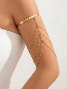 1pc Fashionable Liquid Lava Openwork Arm Chain, Multi-Layer Tassel Metal Arm Bracelet For Women Back To School