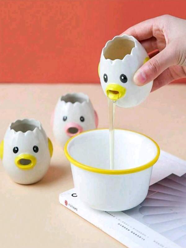 1pc Ceramic Egg Yolk & Egg White Separator, Suitable For Home Use Small Egg Filtration Separator, Kitchen Tool Baking Aid, Dishwasher Friendly (Yellow & Pink)