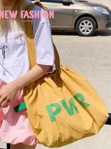 Sac en canevas à une épaule de grande capacité avec cordon de serrage, modèle 2025. Sac fourre-tout en nylon avec lettres japonaises, sac de ville