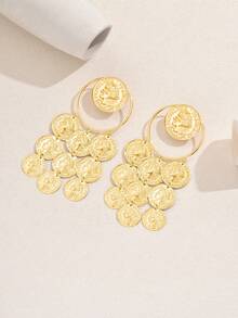 1 Pair Of New Personalized Beauty Head Long Tassel Personalized Elegant European And American Exaggerated Daily Versatile Earrings - Yellow Gold - View 3