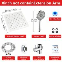 IDKWB Shower Head , 8-Inch High-Pressure Showerhead, 3 Handheld Shower Head Combinations With Different Settings Home Bathroom Decor Bathroom Accessories - Chrome - View 3