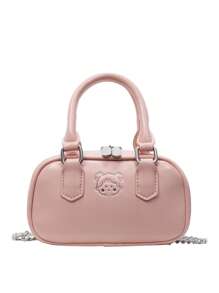 1pc Girls Plain Cute Girl Print PU Handbag, Zipper Closure Simple Versatile Girl Crossbody Bag, Suitable For Daily Or Festival Use