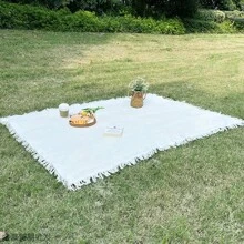 1pc Outdoor Picnic Mat Linen Tablecloth Camping Blanket Party Atmosphere Tablecloth Car Trunk Mat Spring Outing Blanket White Picnic Rug Photography Beach Mat Camping Mat Portable