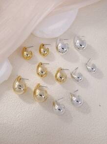 12pcs Gold & Silver Water Drop Shaped Women Fashion Earrings Set