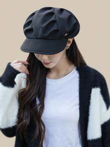 Women's Fashion Pleated Cloud Beret Hat, Retro Octagonal Peaked Newsboy Artist Cap