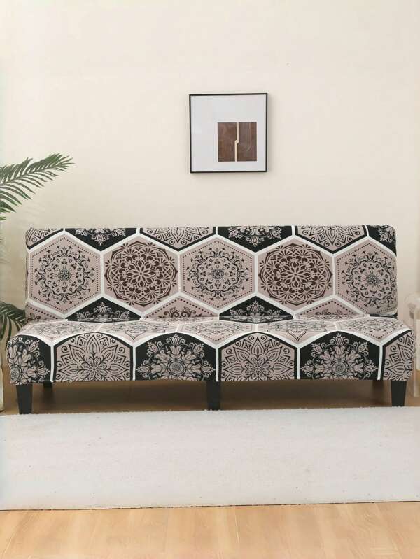 1pc Grid Patterned Sofa Bed Cover With Elastic All Inclusive Polyester Fiber Universal Dust-Proof Sofa Cover Without Armrests, Suitable For Home Decoration