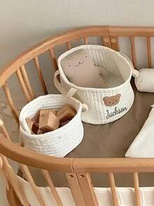 1个个性化刺绣儿童姓名收纳篮，定制可爱小熊洗衣袋，手洗，无拉链，无内衬，用于收纳婴儿玩具和尿布，理想的婴儿洗礼礼物 - 彩色 - 查看 5