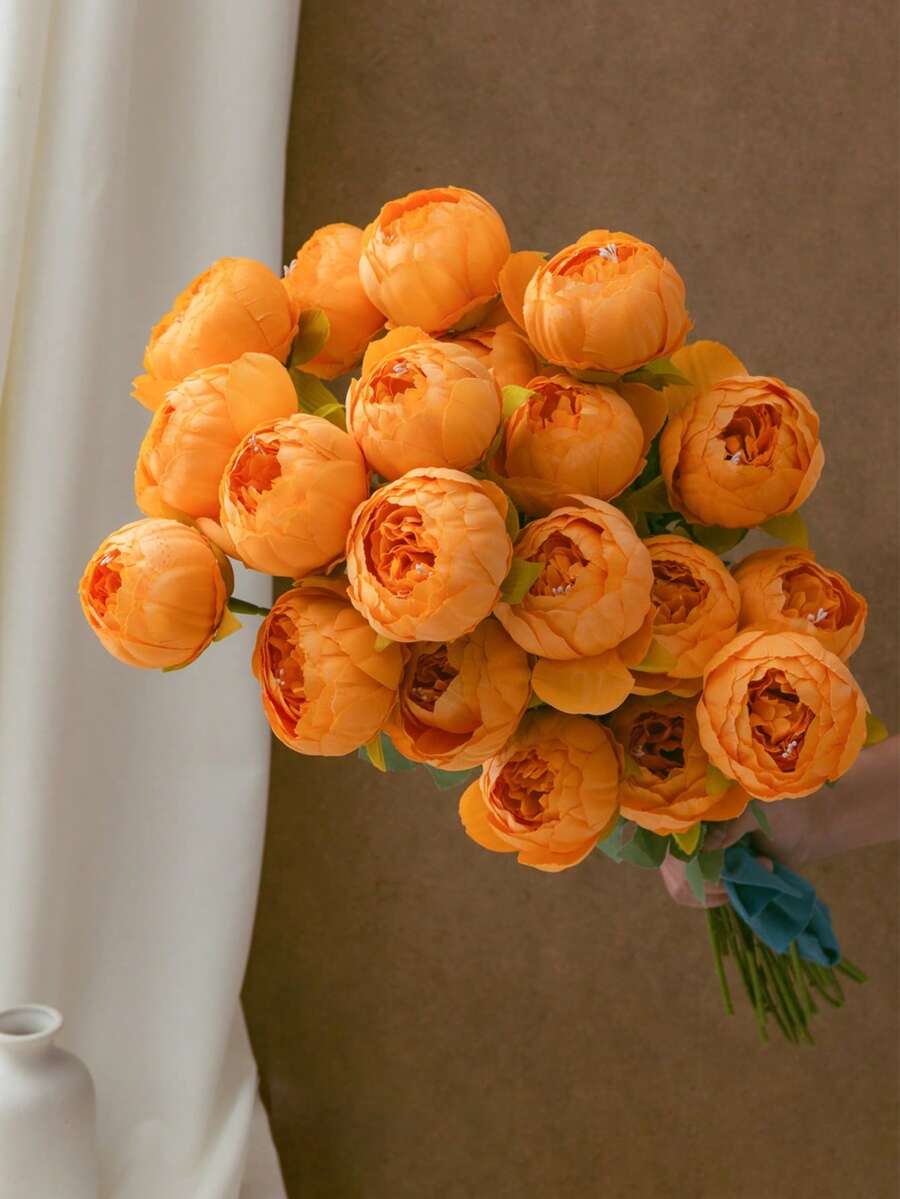 MEHELANY 9/5/1件 51cm/20.1in 人造牡丹花，塑膠花莖，復古橘色人造牡丹花，絲綢花藝裝飾，適用於房間裝飾、桌面花瓶、DIY婚禮派對中心裝飾、母親節禮物、秋季裝飾、萬聖節裝飾