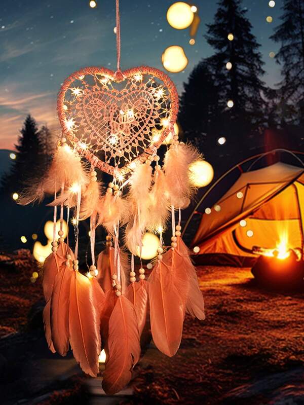 1pc Handmade Heart Shaped Ornament Imitation Feather Dream Catcher Bohemian Style Suitable For Wedding Gifts, Party Decorations And Outdoor Activities, Background Decoration Room Decoration Home Decoration Bedroom Decor Wall Decor