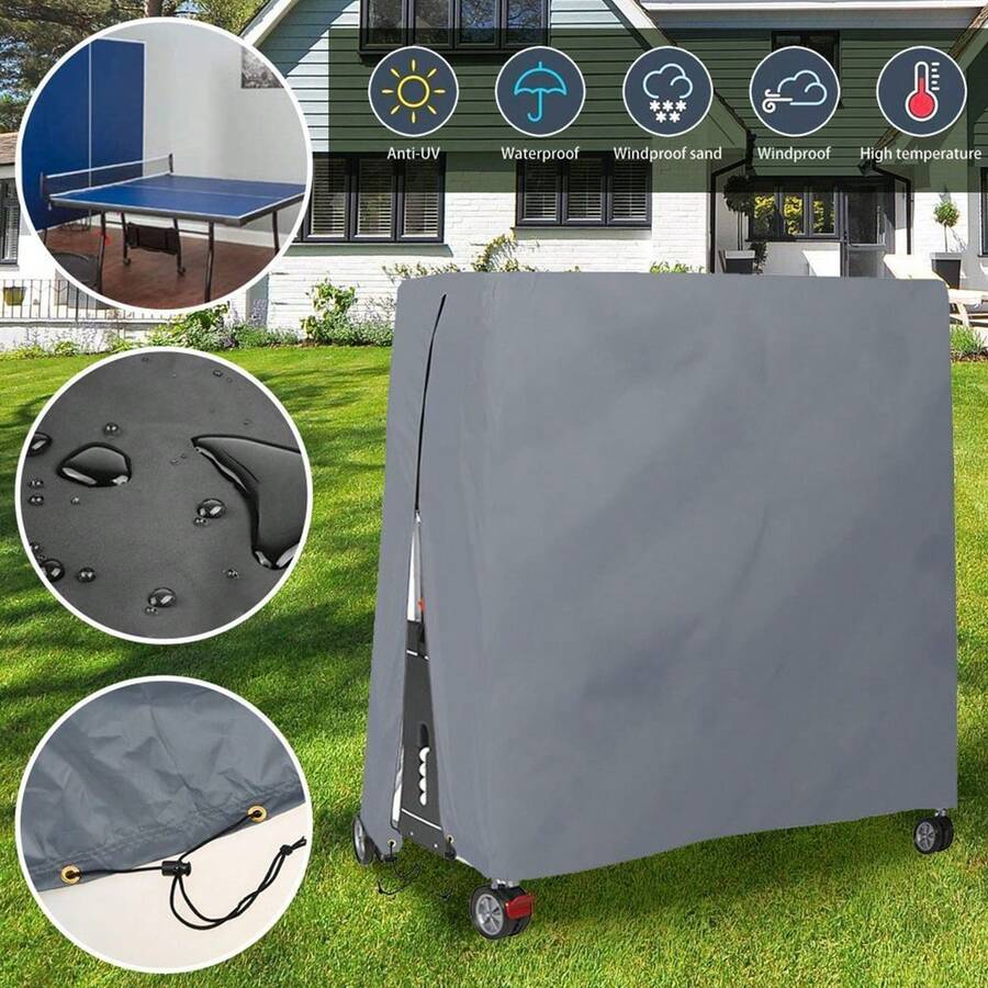 Funda para mesa de ping pong con cremallera, resistente y con bolsa de almacenamiento, tela Oxford 210D (165 x 70 x 185 cm, gris)