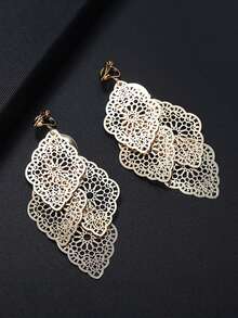 2pcs Vintage Style Gold Tree Leaf Clip-On Earrings, Fashion Design Personalized Earrings For Women Without Pierced Ears - Gold - View 6