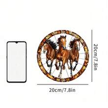 1pc Acrylic 3 Horses Suncatcher, Painted Glass Window Hanging Decor, Vivid Brown-Black Horse Design, Perfect For Home, Garden, Porch Decoration, Ideal Birthday Or Housewarming Gift For Mother, Sister, Women And Men, 2D - Multicolor-gold Rope - View 7
