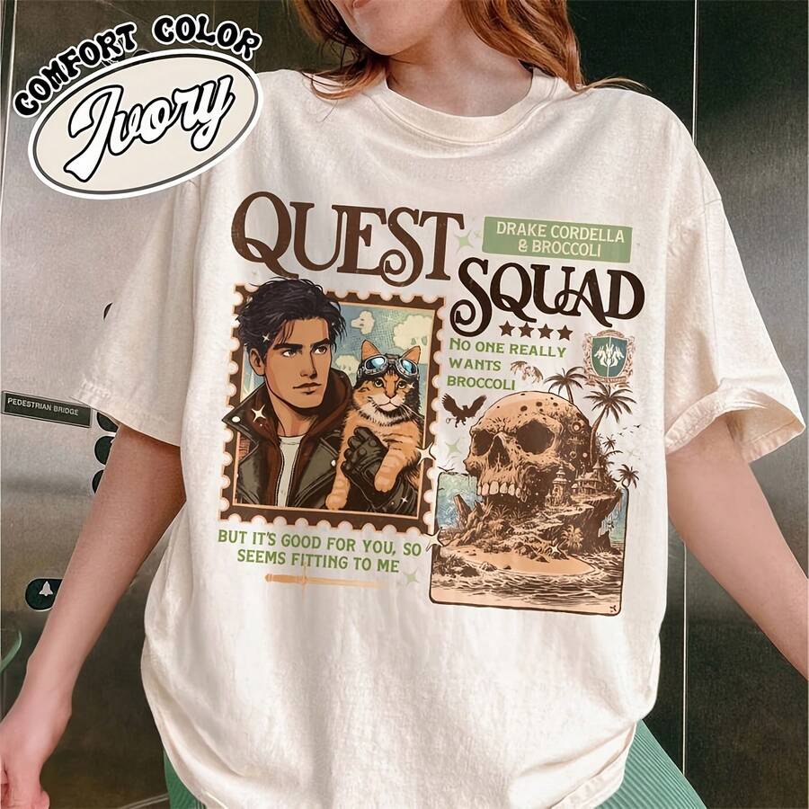 Camisa Drake Cordella y Brócoli, Camisa Quest, Camisa Gato Brócoli O Storm, Gato Brócoli O Storm, Camisa Gato Brócoli, Gato Brócoli - Blanco - Ver 1