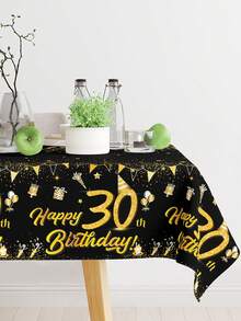 1 Pieza Mantel desechable de mesa para cumpleaños, en negro y dorado, para 18, 30, 40, 50 o 60 años, decoración de fiesta, suministros de fiesta, decoración del hogar, decoración de mesa, favor de fiesta para cocina, comedor o celebraciones - cumpleaños de oro negro - Ver 3