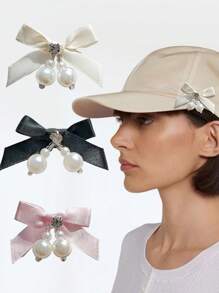 2pcs Hand-Sewn Pearl Bow DIY Accessories Fresh Ribbon Bow Decoration Creative Clothing Shoes Hat Hairpin Accessories