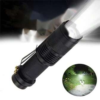 Voberry Mini Q5 LED Flashlight Torch Adjustable Focus Zoom Light Lamp Black/Clear
