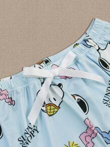 SNOOPY Conjunto autorizado de 2 piezas PEANUTS Snoopy, con top de manga corta con cuello redondo estampado con Snoopy y shorts para mujer