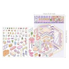 Pegatinas escénicas 3D, pegatinas de escena en miniatura 3D hechas a mano de dibujos animados, 2 hojas de pegatinas de mascotas + 1 hoja de cartón escénico, útiles escolares, de vuelta a la escuela