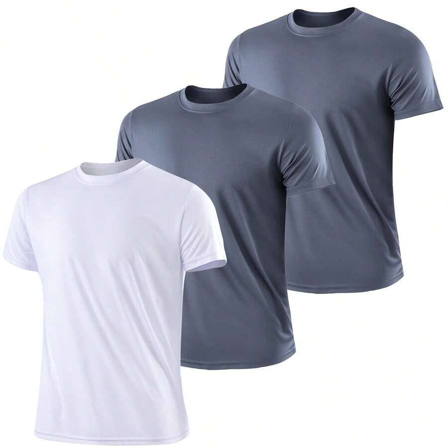 Set 3 buah Kaos Olahraga Kasual Musim Panas Pria, Potongan Longgar untuk Gym, Bola Basket, Sepak Bola, dan Lari. - MultiWarna - View 1