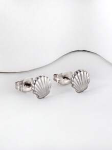 1 par de aretes con diseño de conchas simples de moda, de acero inoxidable en color dorado/plateado, para mujer y niña, a juego con el diario, resistentes a las alergias