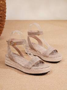 Women's Platform Wedge Sandals, Women's Sandals, Women's Shoes, Platform Sandals, Straw Rope, Slides, Real Leather, Suitable For All Seasons Wear, Vacation, Party, Casual, Beach