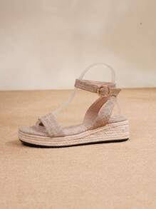Women's Platform Wedge Sandals, Women's Sandals, Women's Shoes, Platform Sandals, Straw Rope, Slides, Real Leather, Suitable For All Seasons Wear, Vacation, Party, Casual, Beach