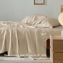 Bedsure Queen Sheet Set, Cooling Sheets For Queen Size Bed Set, Rayon Derived From Bamboo, Breathable & Soft Deep Pocket Up To 16 Inches, Hotel Luxury Silky Bedding, Bedsheet & Pillowcases, Dark Grey - 03 - 米色 - 查看 3