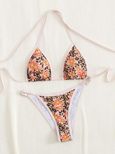 Wiosenna przerwa, damskie, losowo nadrukowane, seksowne bikini na ramiączkach, stroje letnie
