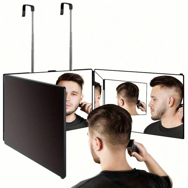 3-Way 360° Trifold Hair Cutting Mirror, 3-Way 360° Rotation Trifold Makeup Mirror- Portable Foldable Makeup Mirror , Retractable Hanging Design For Self Haircuts,Shaving,Styling, No Battery Needed - Perfect For Home Salon,Dorm,Bathroom ,A Perfect Christmas, Halloween, New Year Gift For Your Father, Mother, Boyfriend, Girlfriend, Him Or Her(2025 Hot Beauty Tool)