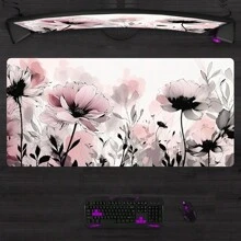 1pc Pink Floral Teal Mouse Pad Washable Boho Flowers Gaming Mousepad Non-Slip Rubber Base Mouse Pads For Office Laptop