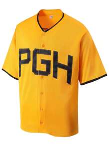 Atonmore Men's Classic Baseball Jersey, 21 Yellow, Button & Embroidery Decor, Sports Sweatshirt, Training/Gameday