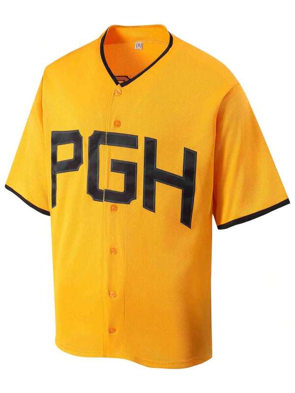 Atonmore Maglia da baseball classica da uomo, 21 giallo, decorata con bottoni e ricami, felpa sportiva, da allenamento o da gara